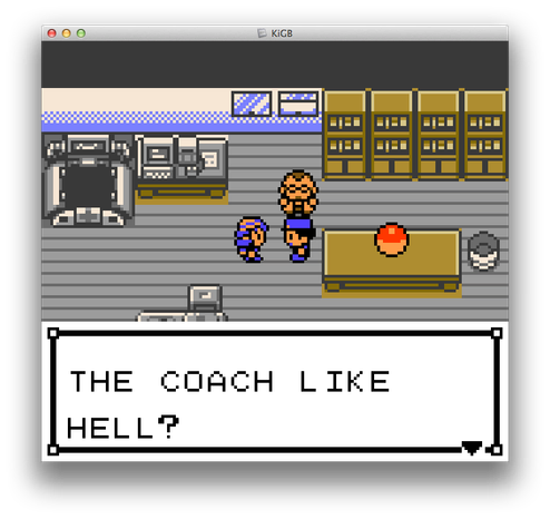 pokemon crystal screenshot of police npc saying: "THE COACH LIKE HELL?"