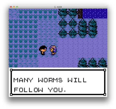 pokemon crystal screenshot of npc warning: "MANY WORMS WILL FOLLOW YOU."