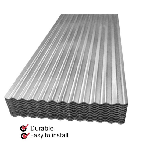 The image shows corrugated galvanized iron (CGI) sheets, commonly used for roofing and other construction purposes. 
