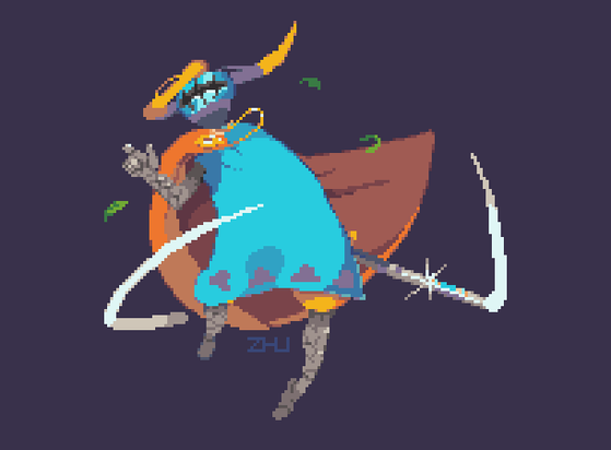 pixel art of a knight caught whilst gently spinning
