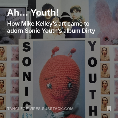 College of CD covers and inserts from editions of Sonic Youth's album Dirty, which features Mike Kelley's soft toy art