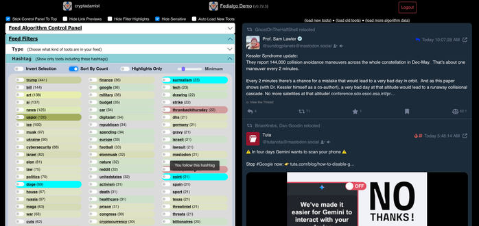 screenshot of fedialgo demo app