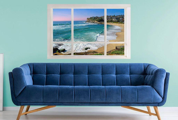 My photograph of a serene beach scene at Bronte Beach, Sydney, NSW, Australia is with multiple panes, offering viewers a vista of rolling waves reaching a sandy shore. The ocean's turquoise hues contrast with the pastel pink and blue of the sky early morning, while coastal homes perch on the cliff in the background.

Adding a window framed image to your wall can create a sense of depth, interest, light and openness to a room, especially a room where there are not many ..... or no windows.

For my Window Art images such as this one, I would recommend a Canvas or Metal Print. Should you wish the color of the frame altered to match your decor, please email me.

By Kaye Menner Photography
https://kaye-menner.pixels.com/featured/beach-window-view-from-your-living-room-by-kaye-menner-kaye-menner.html

THE FINE ART AMERICA LOGO WILL NOT APPEAR ON PURCHASED PRINTS OR PRODUCTS.