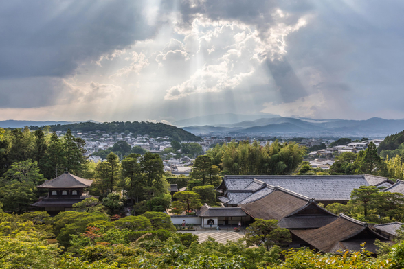 Looking down upon Ginkaku-ji and its grounds.