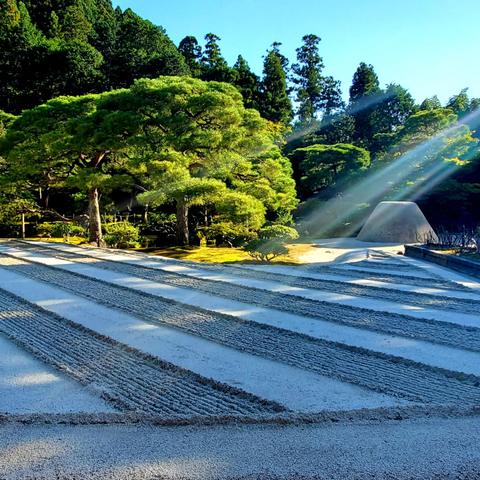 Sunbeams on Ginkaku-ji's famous (raked) silver sands.