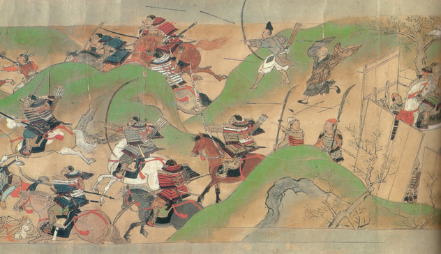 Painted scroll depicting the Onin War.