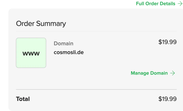 name.com에서 cosmosli.de 도메인을 샀다