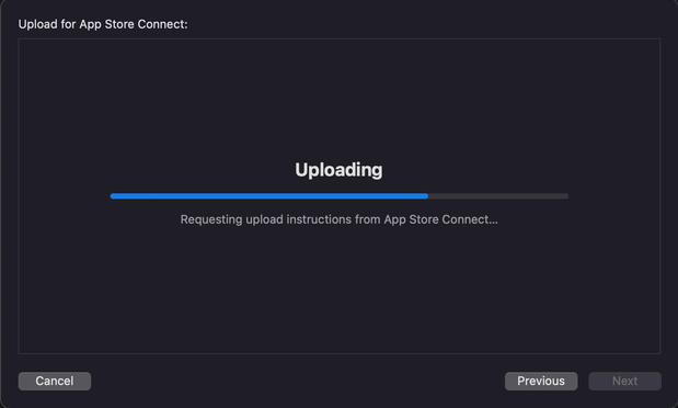 Screenshot of app connect showing the latest Pixelfed app release being uploaded to Apple