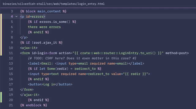 an html template that conditionalizes rendering certain parts based on a flag