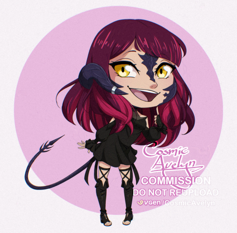 Digital chibi drawing of an Au Ra girl from Final Fantasy 14. She is leaning forward and pointing at herself with a bright smile.