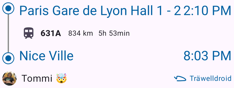 Paris Gare de Lyon to Nice Ville, graphic