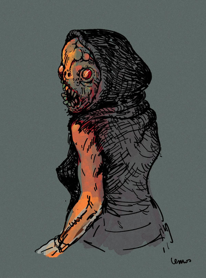 Illustration of a monstruous woman wearing a hoodie