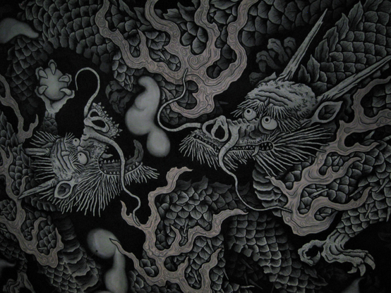 The twin dragons on the ceiling at Kennin-ji.