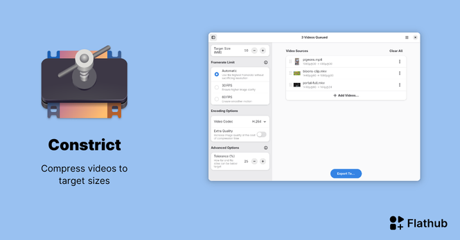 Constrict app: Compress videos to target sizes.
