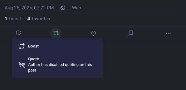 Quote option: "Author has disabled quoting on this post".
