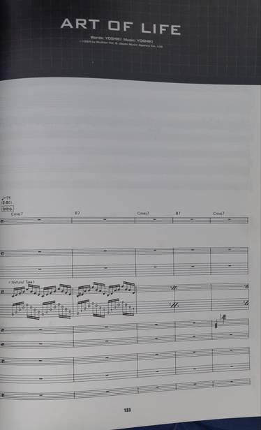 Photo of Page from X Japan music book that says "Art of Life" and music composition for all the instruments