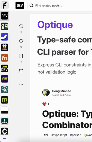 Forem's site with logos on the left side of the page. Hovering over every logo shows a popover with more info about its "subforem" and a "Follow" button.
