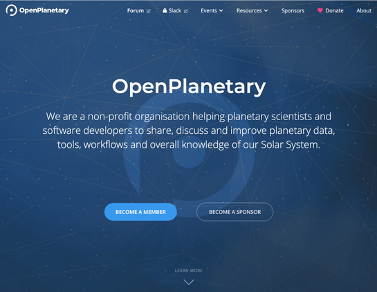 Screenshot of the OpenPlanetary.org web page.