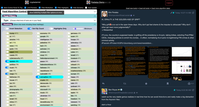 screenshot of fedialgo demo app