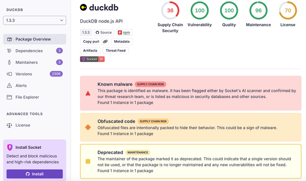 DuckDB npm account compromised