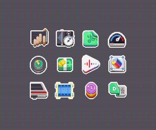 pixelart variants of gnome app icons. Some new circle apps with a mix of older icons I haven't published on a grid.