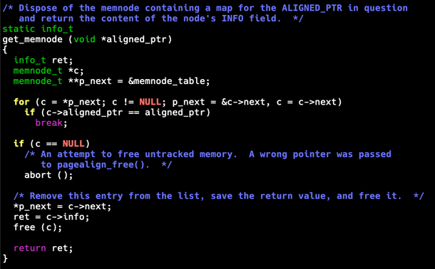 get_memnode function code using linear list search, which is O(n).
