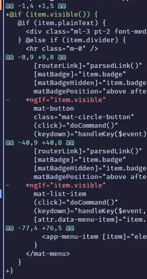 Code snippet difference. An if statement checking the return value of the function item.visible is shown. Below, visibility checking if the function item.visible was truthy are shown