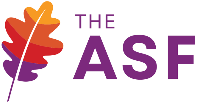 The new ASF logo, with an Oak leaf in purple/red/orange/yellow and 'THE ASF' in purple