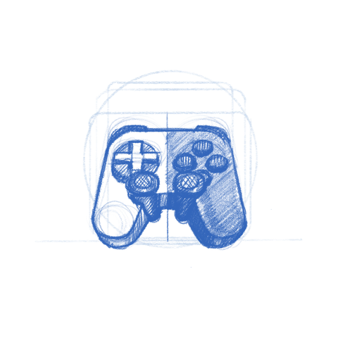 Gamepad Mirror app icon sketch. A console controller split in the middle.
