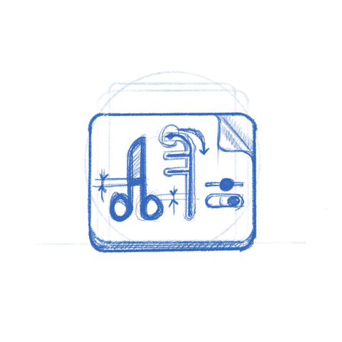 Shaper app icon sketch. A symbolic icon with controls on a stack of papers.