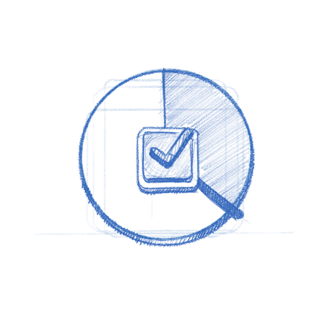 Tomodoro app icon sketch. A task and a pie timer.