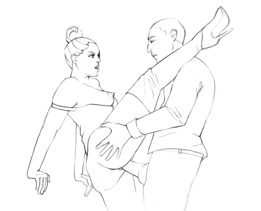 Line art drawing of a couple having sex standing up