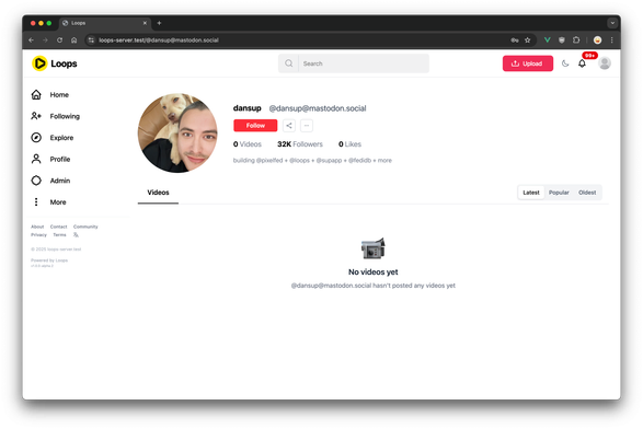 Screenshot of Loops showing a Mastodon profile