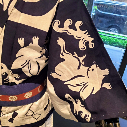 Rabbits feature on the yukata of the Tsuki-boko float (of the Gion Matsuri).