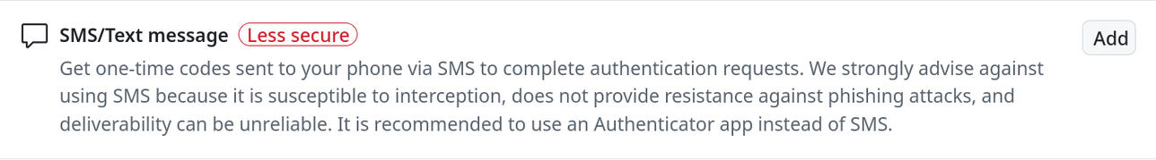 The "SMS/Text message" enable section from GitHub