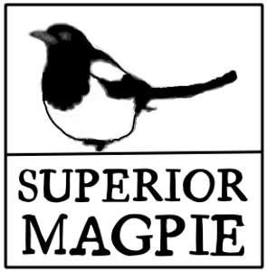 Superior Magpie Press logo: a black & white magpie in 3/4 view above the words Superior Magpie in an 18th century font. 

https://www.superiormagpiepress.com 
info@superiormagpiepress.com 

Superior Magpie Press
300 Center Drive #G 399 
Superior CO 80027