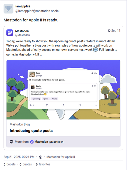 The same quote-toot, as seen in the web interface.