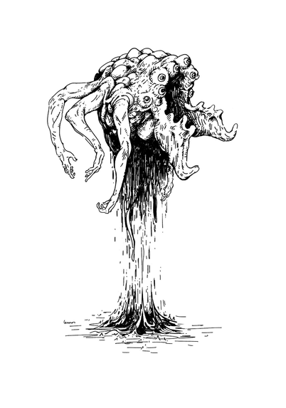 Sketch of a monstruous creature emerging from the water