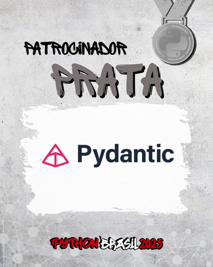 Fundo que simula um muro off white, com uma medalha prateada na parte superior.
Patrocinador Prata
Pydantic (logo do Pydantic)
Logo da Python Brasil 2025.
