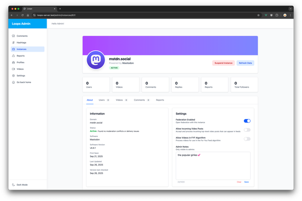 Loops Admin Dashboard Federation Settings