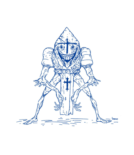 Drawing of a monstruous creature with ecclesiastical attire.