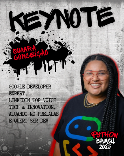 Fundo que se assemelha a uma parede.
"Keynote" escrito na parte superior.

Simara Conceição

Foto à direita de uma mulher preta, de tranças, usando um óculos de armação vermelha, colar de contas e camiseta Preta.

Senior Software Developer

Google Developer Expert

LinkedIn Top Voice Tech & Innovation, Atuando no Pretalab e QueroSerDev.