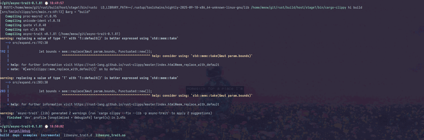 Command output of running cargo clippy build, showing how Clippy lints executed, but a binary was also generated. A mix of Clippy's capabilities and the normal cargo build
