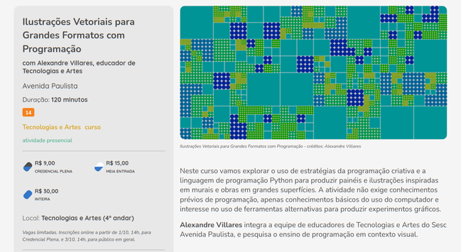 Captura de tela da página do curso no site do Sesc