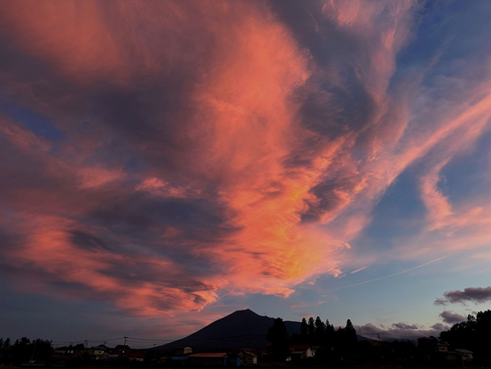 Powerful sunset over Mt.Iwate. Twisting cloud formations.