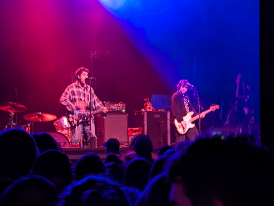 Hunny rocking out with cool red and blue lights