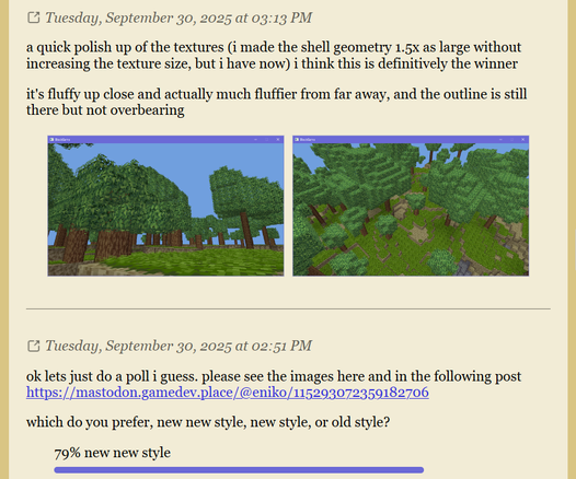 example of feditag in the wild being used on enikofox.com/blockgame

it shows a post with two images, above another post with a poll