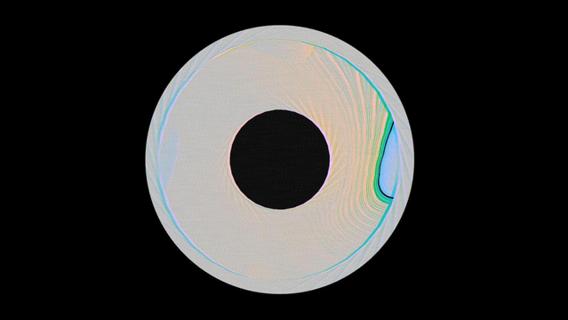 Abstract art of an aperture opening and closing. A still from a generative animation https://cables.gl/p/J209EX