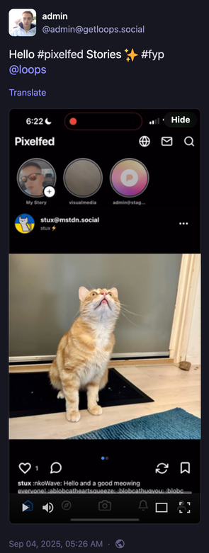 A Loops video federated to Mastodon