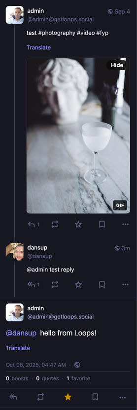 Loops video with nested comments, on Mastodon